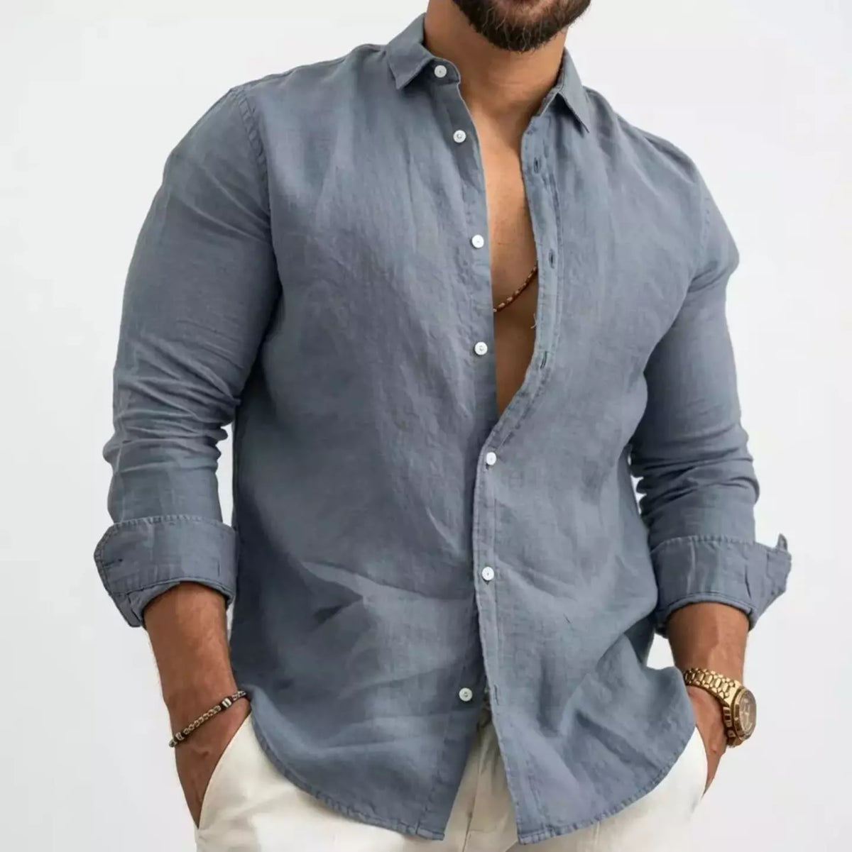 (PAGUE 1 LEVE 2) Camisas de Linho Premium Masculina + BRINDE