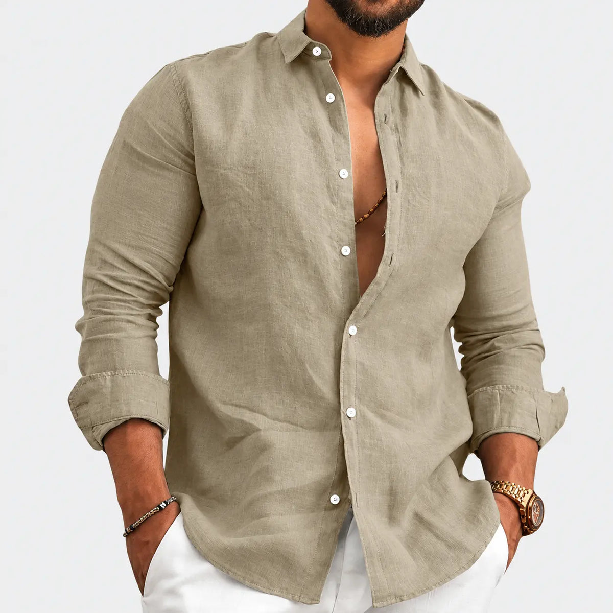 (PAGUE 1 LEVE 2) Camisas de Linho Premium Masculina + BRINDE